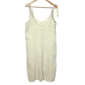 Sage Green Italian Linen Midi Dress Medium Coastal Boho Euro Summer Resort